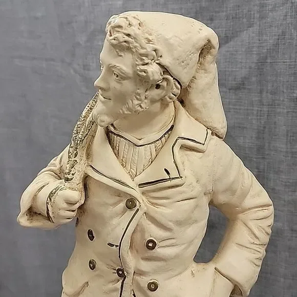 Marwal VTG Chalkware Fisherman Sculpture 18" Statue